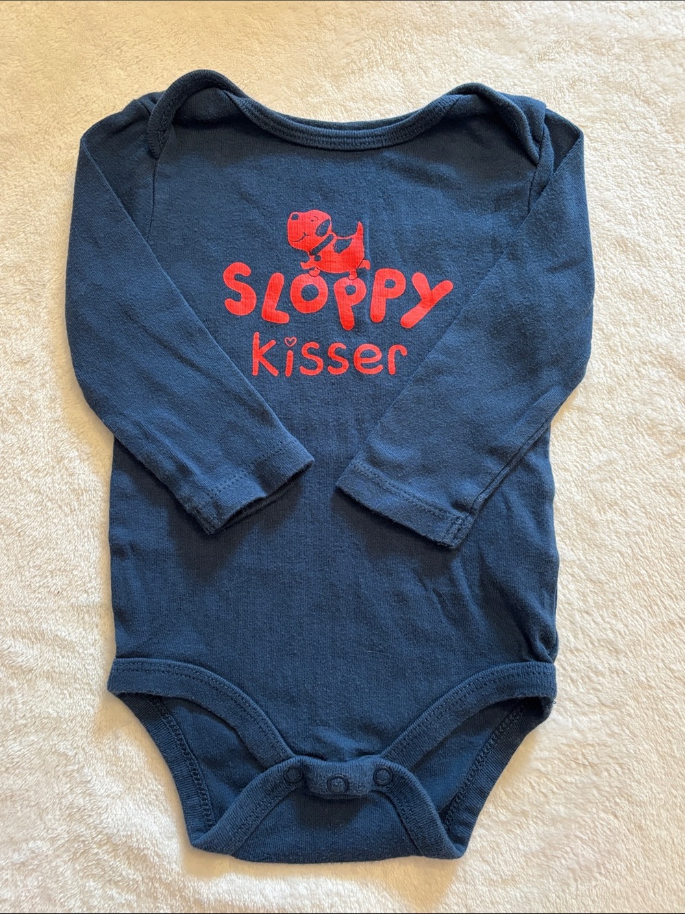 (3 for $10) Joe fresh Sloppy Kisser Navy Long-Sleeve One-Piece Bodysuit 3/6 mont